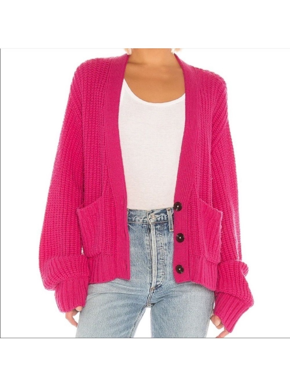 Pam & Gela Pink Oversized Chunky Knit Cardigan